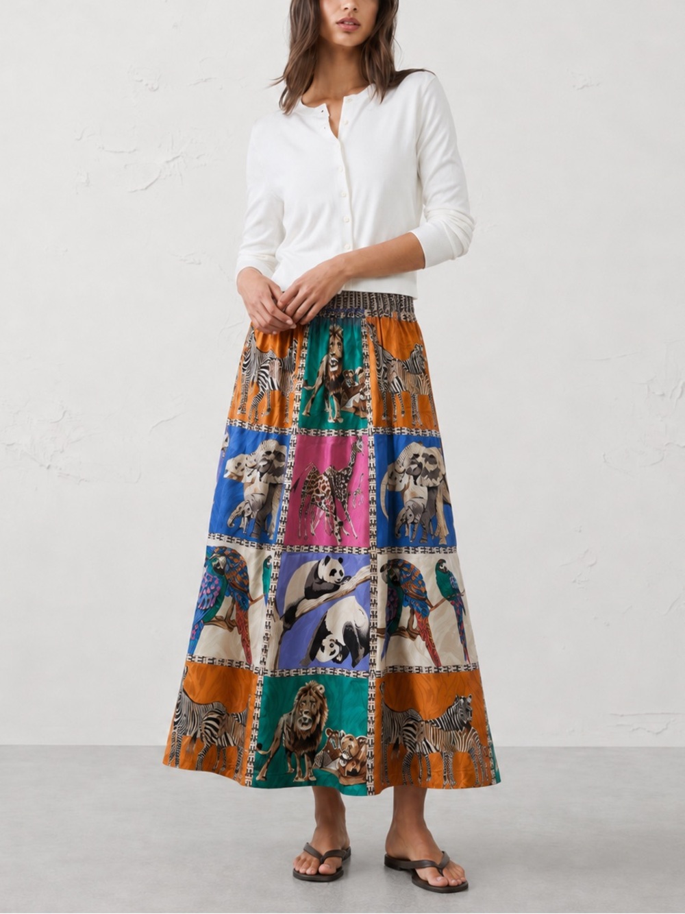 Jerri Sherman 100% Silk Skirt Colorful Safari Animal Print Size 10